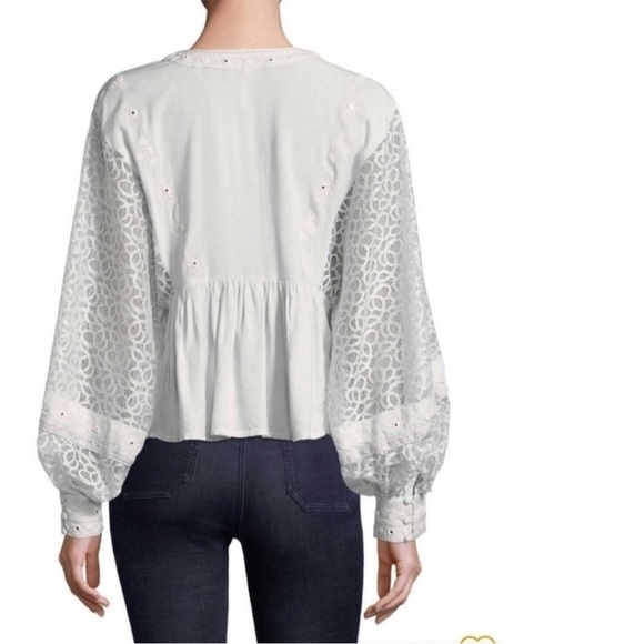 Free People Boogie All Night Baby Blue Bubble Sleeve Bouse - Picture 9 of 12